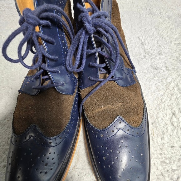 La Milano Italian Two tone Wingtip Brogue Chukka Boots Navy Suede Leather Men 12 main image 7